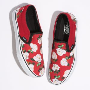 Vans Bayan Kaykay Ayakkabısı Romantic Floral Slip-On Kırmızı/Beyaz | 94811-617